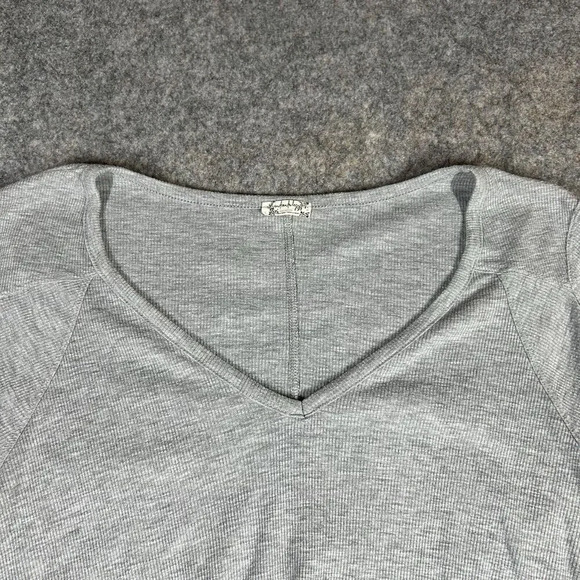 Intimately Free People Top Womens Small Rib Knit V-Neck Light Gray - Picture 5 of 7